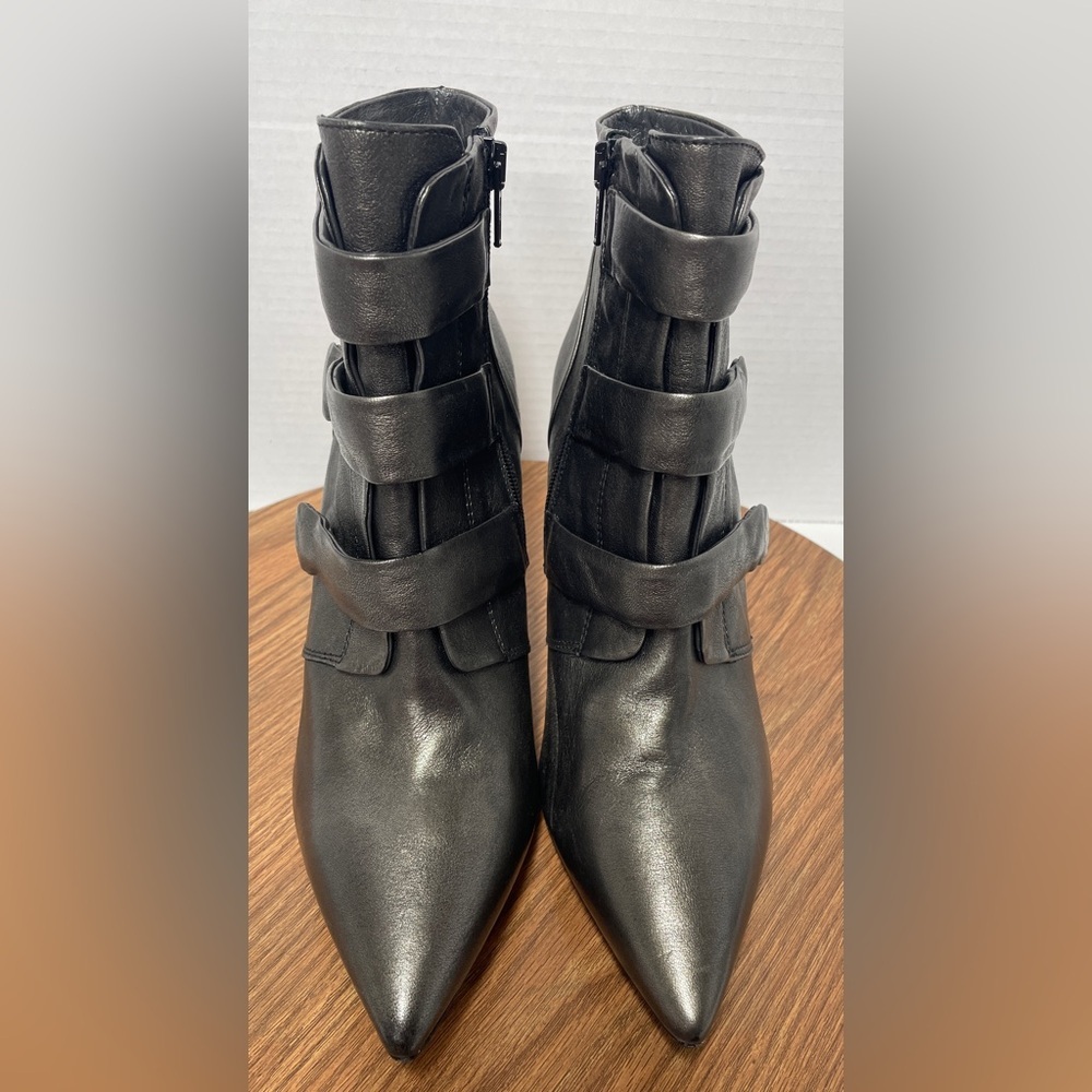 Jolie By Edward Spiers Metallic Grey Stiletto Leather Booties NWOT Sz 41